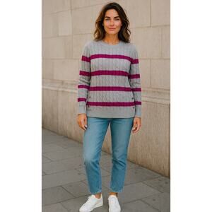 Marled Ribbed Sweater with Gold Button accents in Gray & Fuchsia size Medium NEW